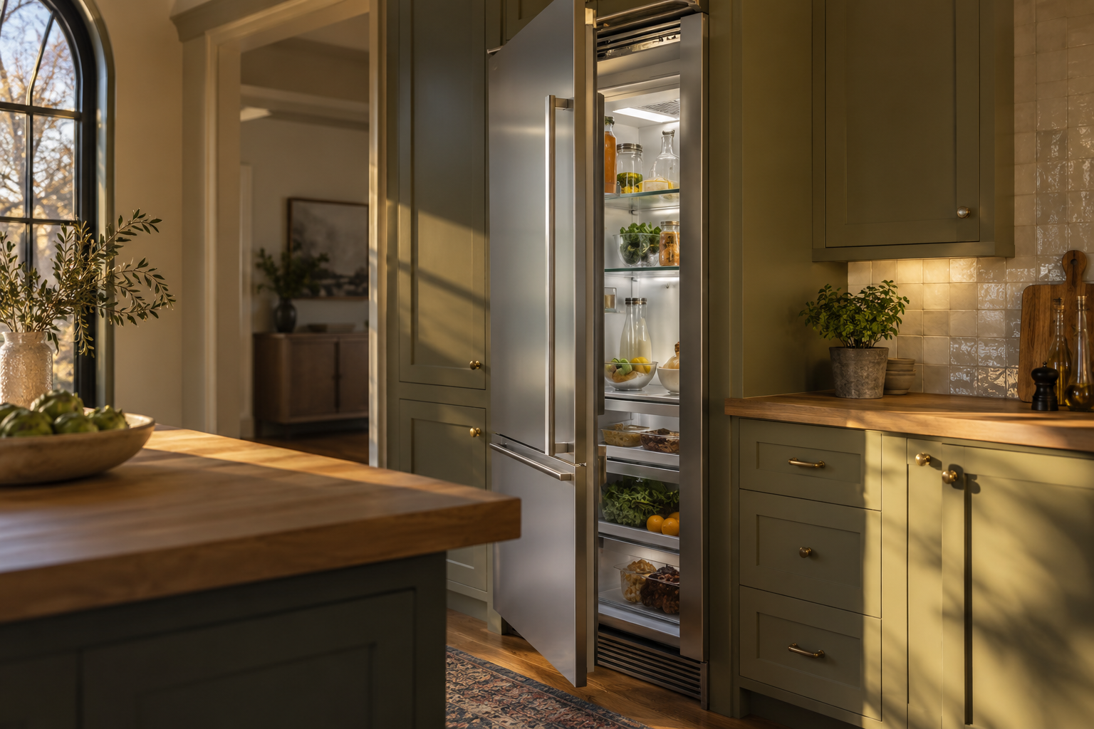 Illustrative Monogram refrigerator in a residential kitchen — AI image for Viking Repair Ardsley