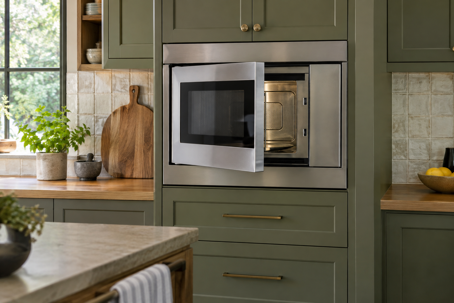 Illustrative Wolf microwave in a residential kitchen — AI image for Viking Repair Ardsley
