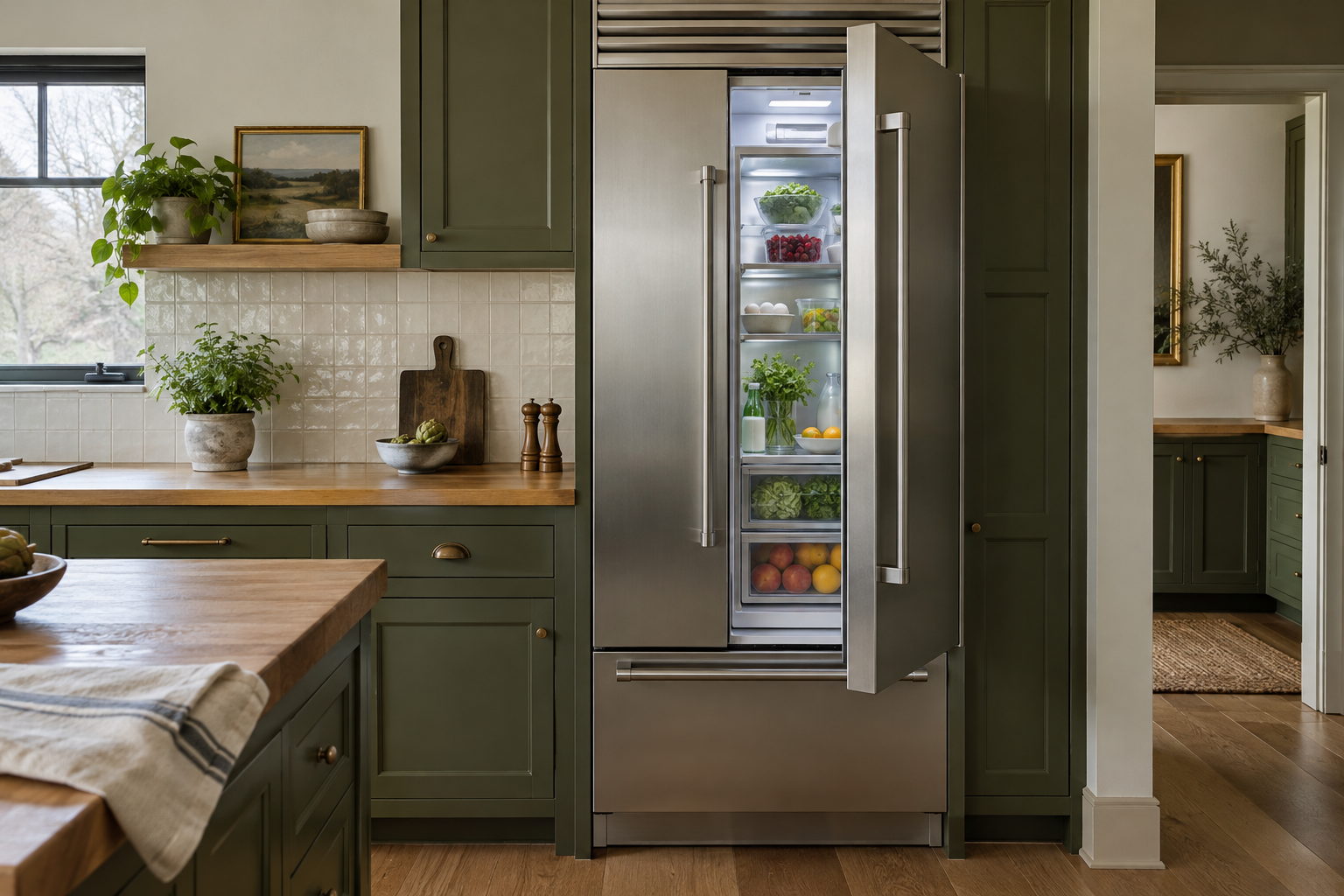 Illustrative Monogram refrigerator in a residential kitchen — AI image for Viking Repair Ardsley