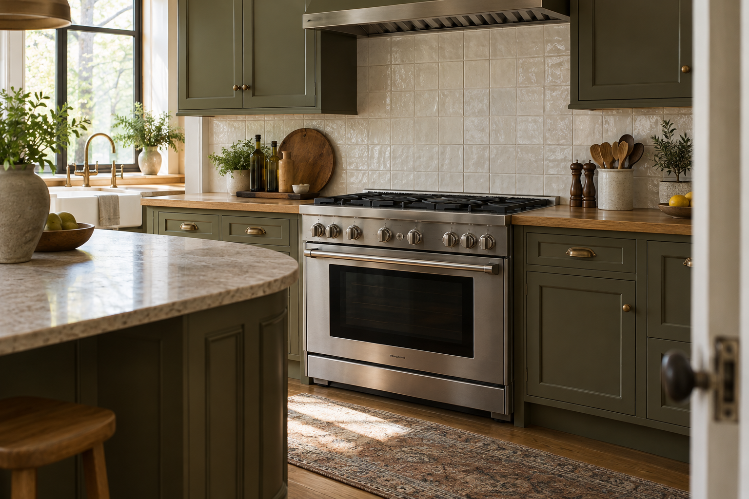 Illustrative Monogram range in a residential kitchen — AI image for Viking Repair Ardsley