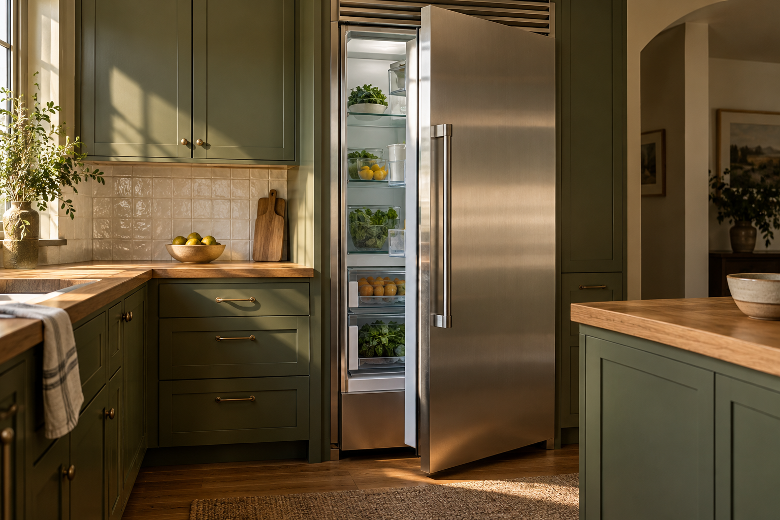 Illustrative Monogram refrigerator in a residential kitchen — AI image for Viking Repair Ardsley